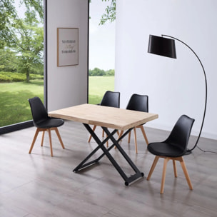 Mesa de centro elevable con patas metálicas en negro y roble 120x49-76 cm Lada Fit Negro - Roble