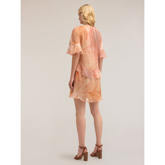 Motivi - Vestido evasé estampado con volante - Rosa