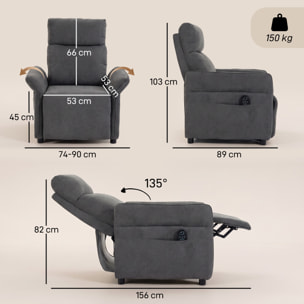 HOMCOM Sillón de Masaje, Sillón Relax Reclinable 135° Manual, Calor Lumbar, Mando a Distancia, Reposapiés, 8 Zonas de Masaje, Reposabrazos Ajustables, Asiento Muelles, Bolsillos, Tapizado Rizo, Gris