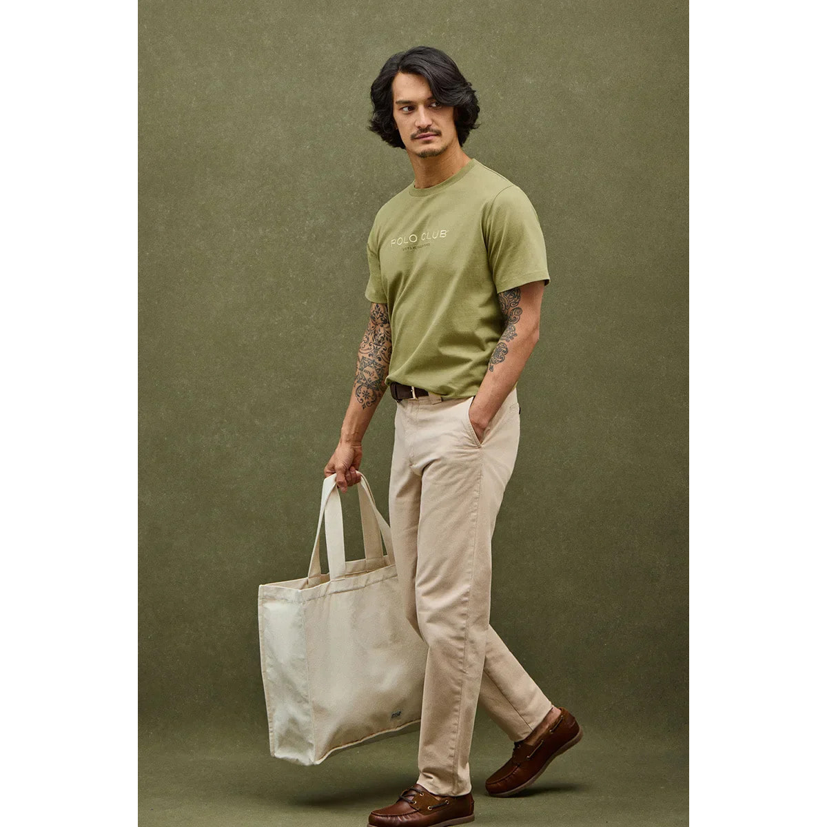 Maglietta verde foglia a maniche corte con ricamo Established 2012 Polo Club