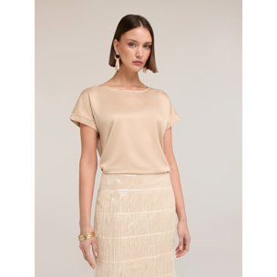 Motivi - Camiseta bimaterial mezcla de algodón - Beige