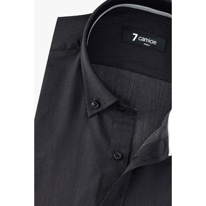 camicia uomo 1 bottone button down slim Popeline Fantasia Nero/Bianco