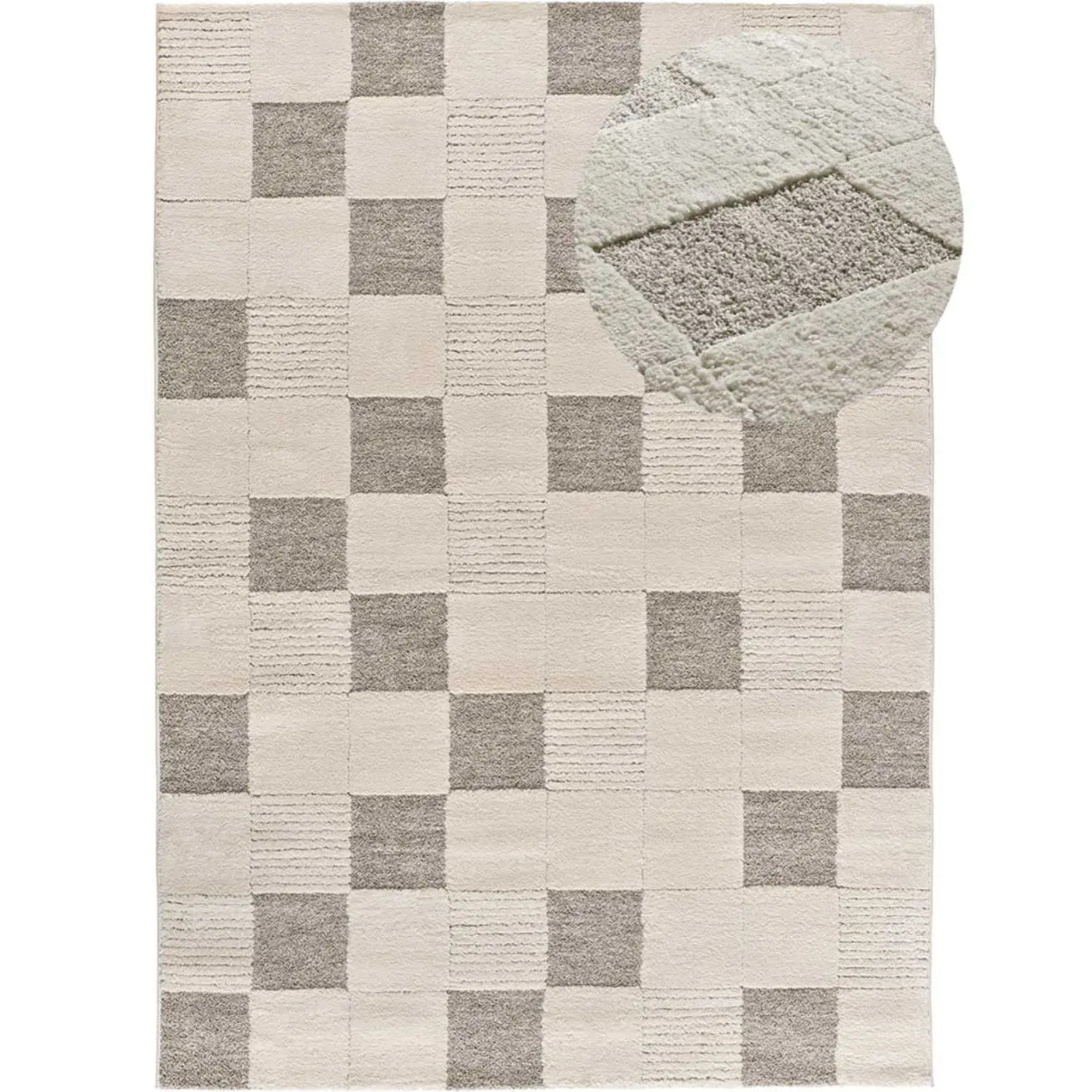 VERONA Alfombra con efecto damero conn relieve en crema, varias medidas disponibles.