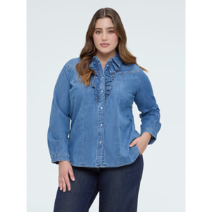 Fiorella Rubino - Camicia in denim con rouches - Blu