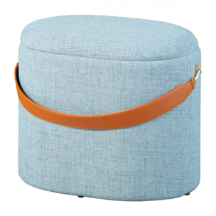 Pouf contenitore in tessuto con maniglia in ecopelle, colore grigio, cm 42x30x36