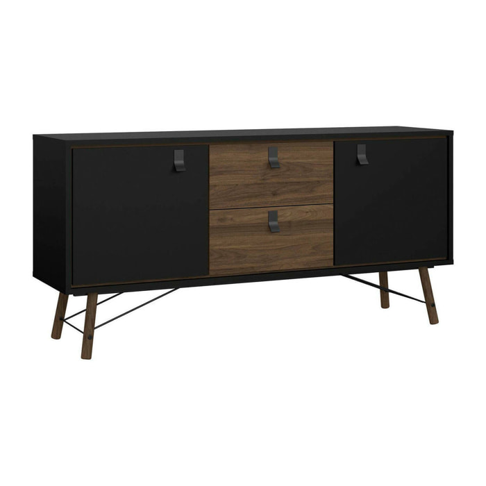 Credenza Manyi, Buffet da soggiorno, Madia da salotto, Dispensa da cucina, 150x40 h72 cm, Nero e Noce