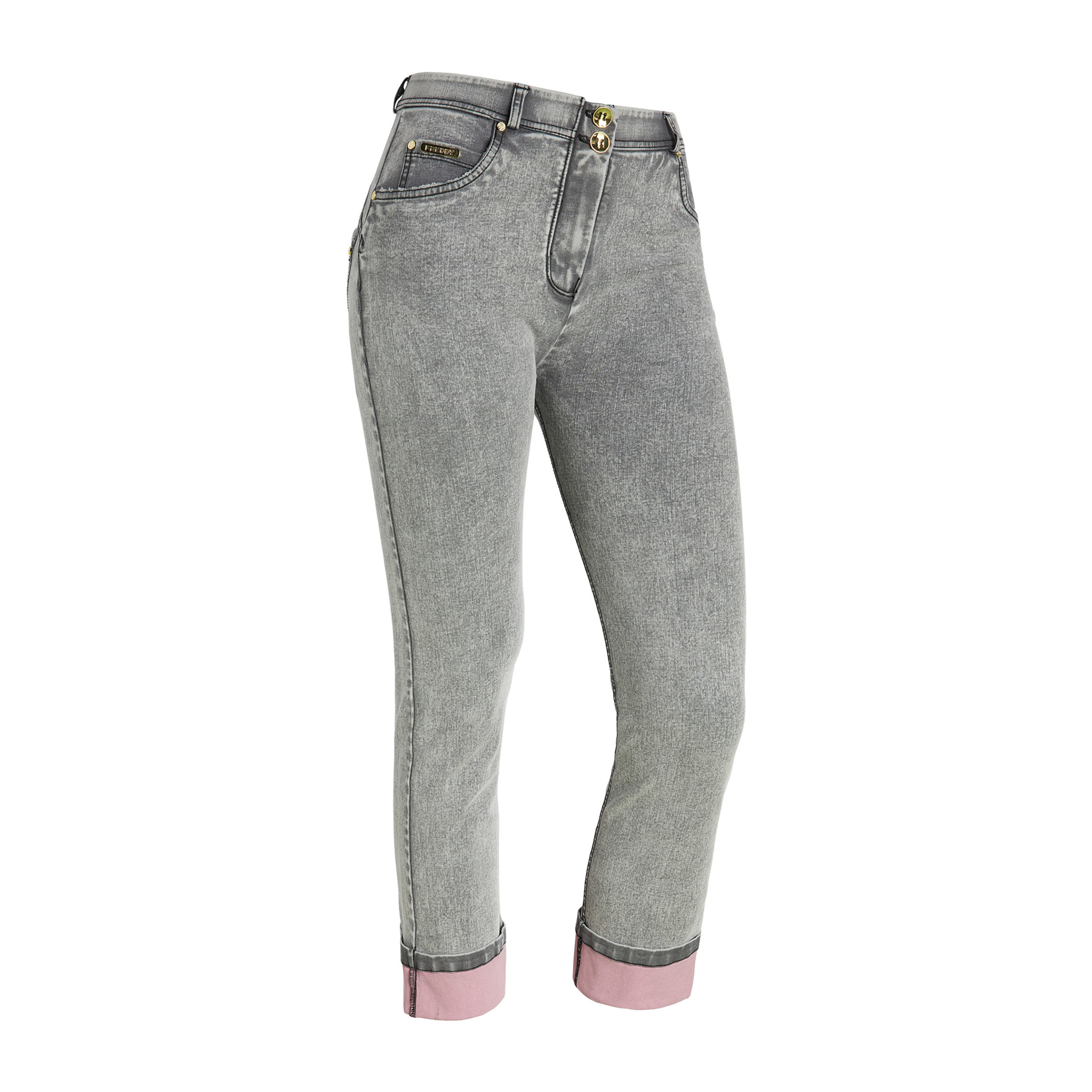 Jeans push up WR.UP® straight risvolto sul fondo a contrasto