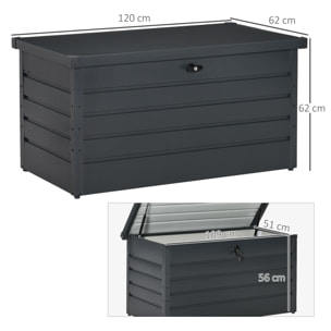 Arcón Exterior Capacidad 311L Baúl de Almacenaje de Acero con Cerradura Llave Pistones Neumáticos para Jardín Terraza Patio 120x62x62 cm Gris Oscuro