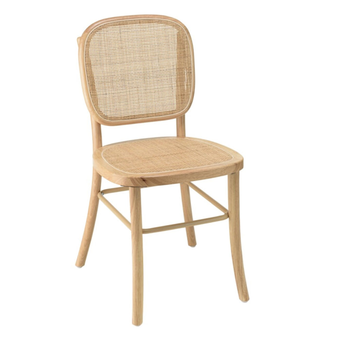 AGATHE - Chaise en bois d'Hévéa, dossier et assise en rotin naturel