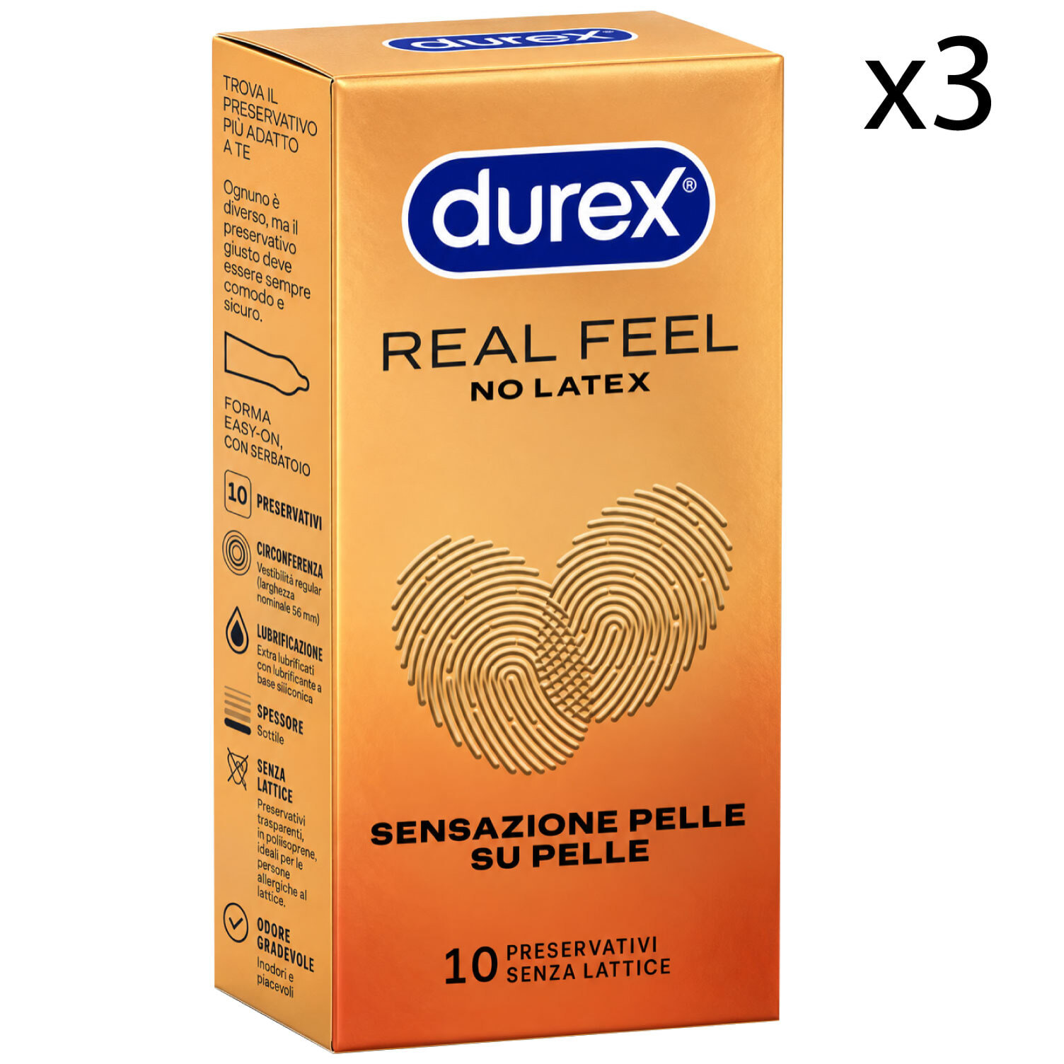Preservativi Durex Real Feel con Forma Easy On Senza Lattice - Confezione da 10 Profilattici