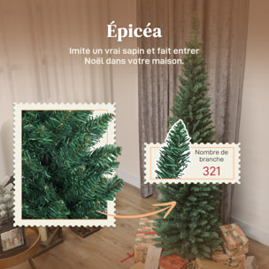 Sapin de Noël artificiel mince épicéa H.180cm 321 branches piètement support plastique vert