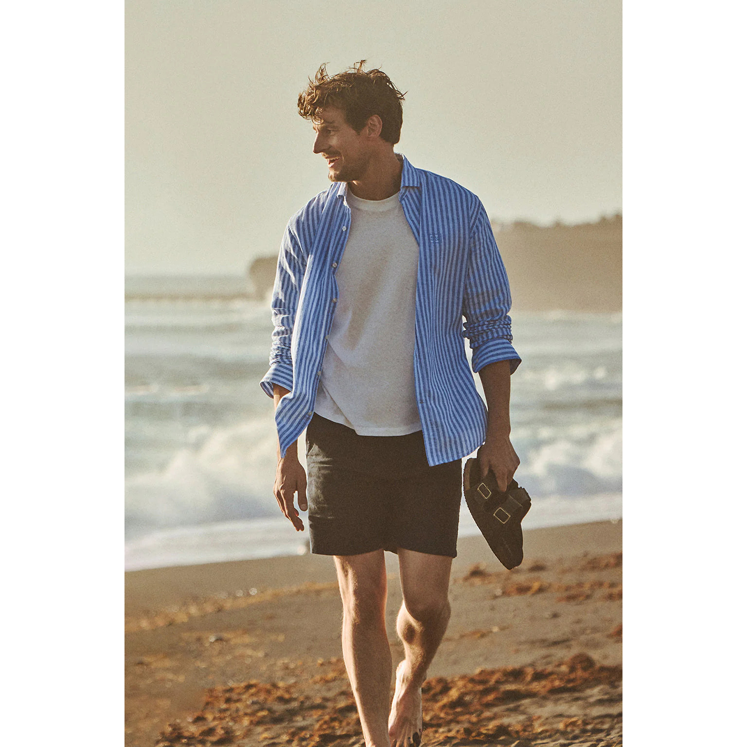 Camicia a righe cotolino blu con collo italiano e logo Polo Club
