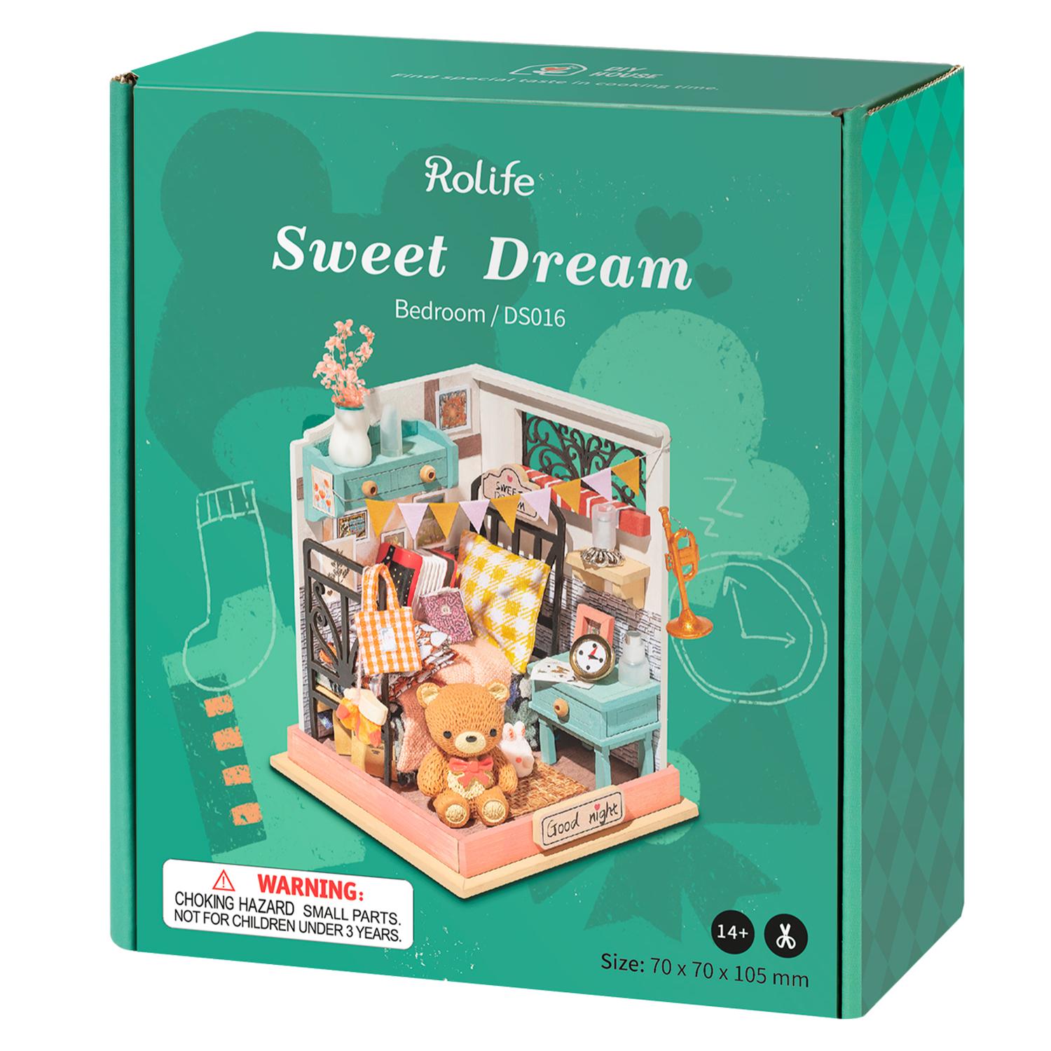 Sweet Dream (Dormitorio). Casa de muñecas maqueta de madera para pintar y montar. 34 piezas