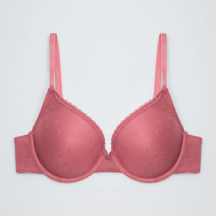 Reggiseno imbottito con ferretto in plumetis rosa, coppe B e C