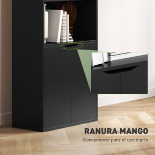 Estantería para Libros de 6 Niveles, Librería con 2 Puertas, 4 Estantes Abiertos, Armario Alto para Salón, Estudio, Oficina, 59x29x180 cm, Negro