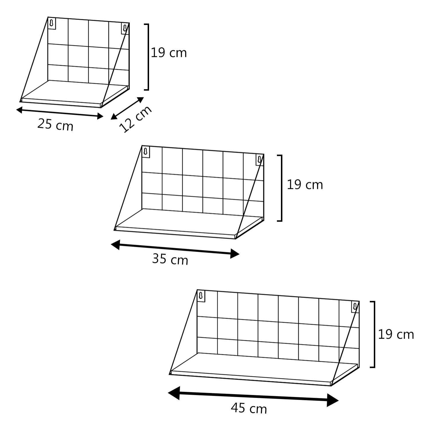 Set de 3 estantes de pared Amede metal negro y madera de Paulownia