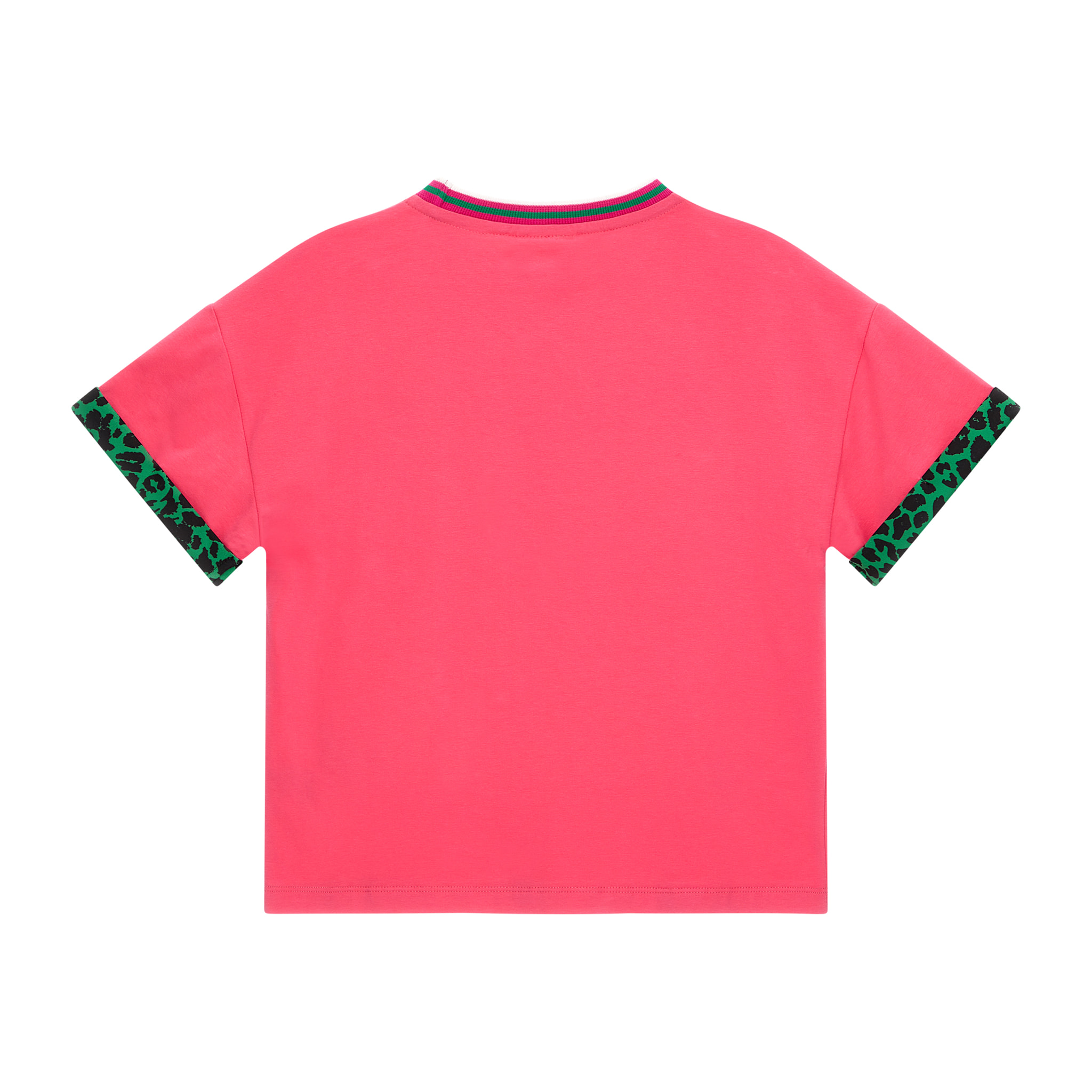 T-shirt con collo in costina e dettagli animalier