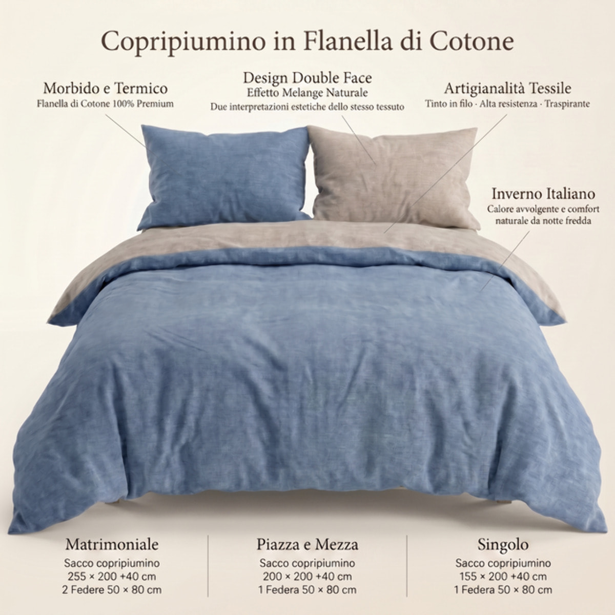 Parure copripiumino in flanella di cotone caldo e morbido, set sacco copripiumino con federa double face, tessuto tinto filo traspirante e resistente, ideale per inverno, comfort avvolgente, facile da lavare e durevole