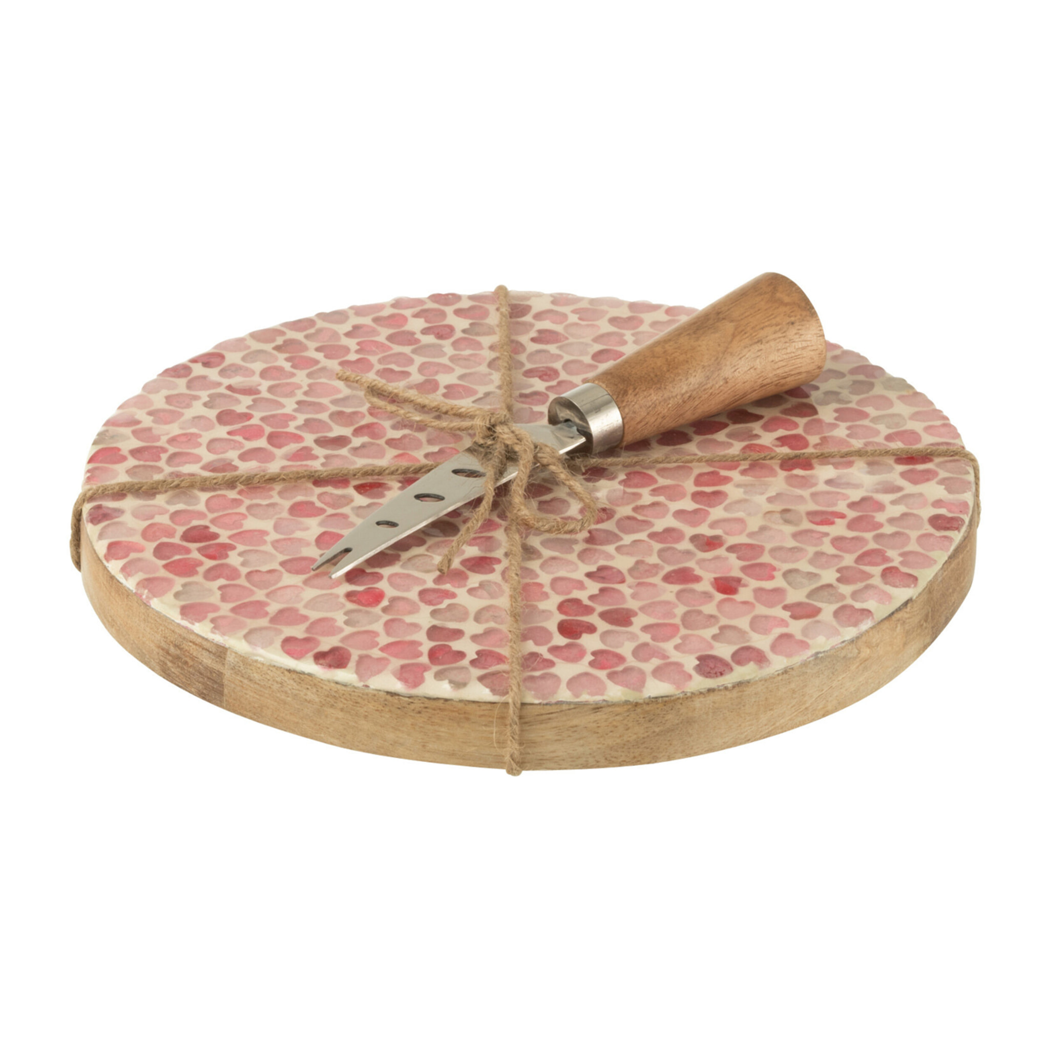 J-Line plateau à fromage + couteau Rond Mosaïque - bois - rose