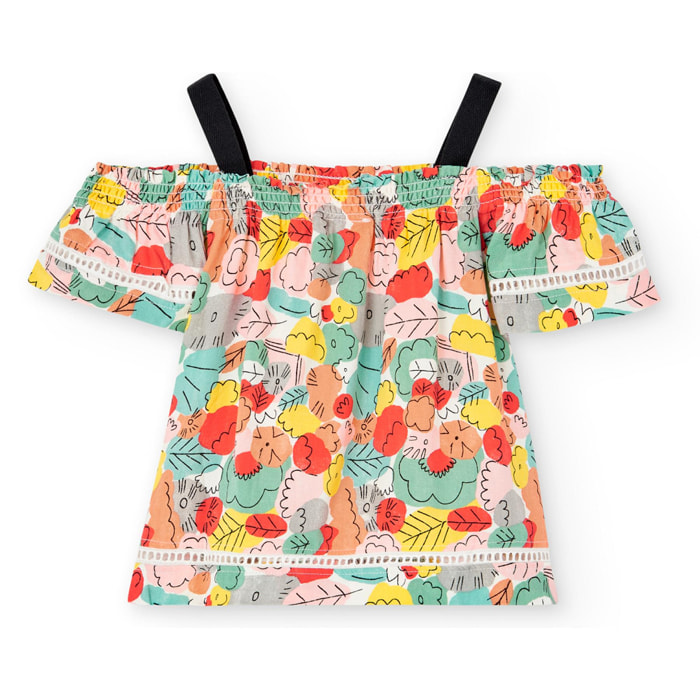 Blusa multicolor con manga corta y estampado floral