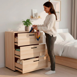 Cassettiera a 3 Cassetti Comò Comodino Mobile Contenitore Salvaspazio Design Moderno Camera da Letto Ingresso Soggiorno 70.2x39.8x82.7 Cm Rovere