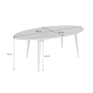 Table à manger ovale bois d'hévéa et placage chêne 6 places DIANE