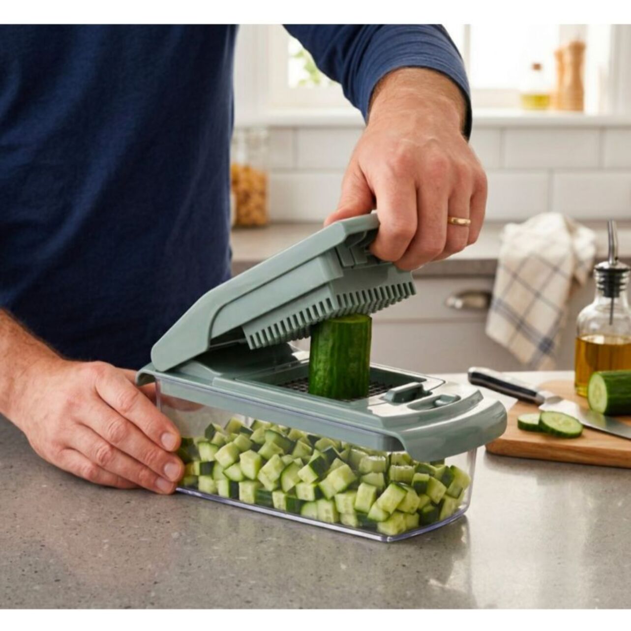 Mandoline ESSENTIELB multifonction avec recipient vert sauge