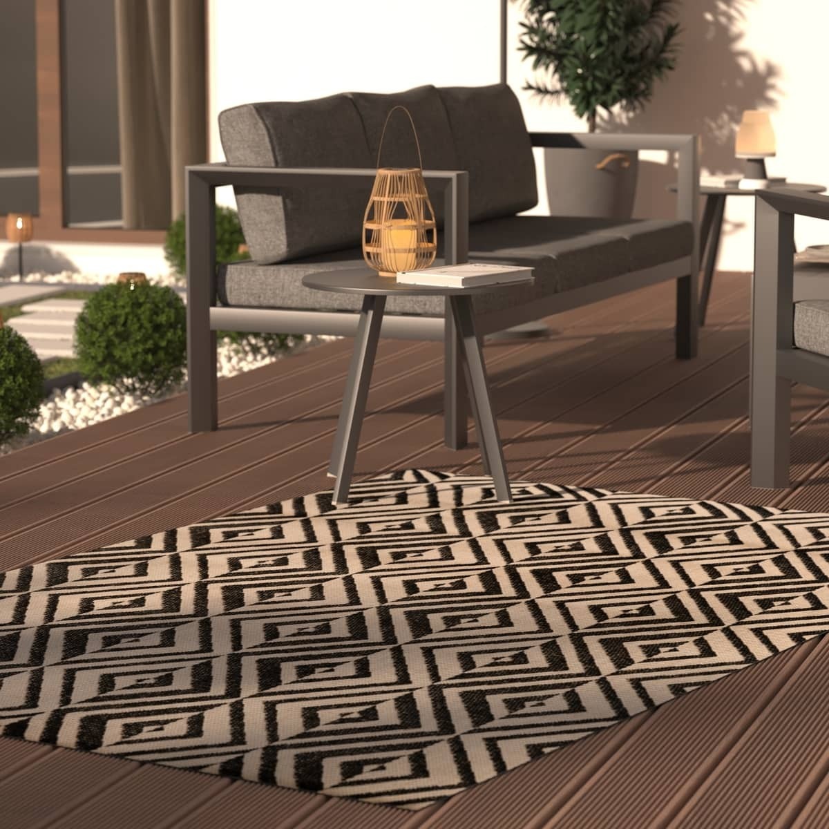 Tapis extérieur et intérieur - noir et blanc - 120x160 cm