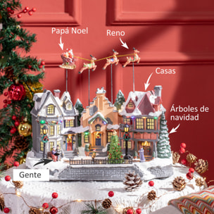 Pueblo Navideño Escena Navideña Iluminado con Luces LED Árbol de Navidad Papá Noel y Renos Móvil Decoración Navideña sobre Mesa 38,5x20,5x33 cm Multicolor