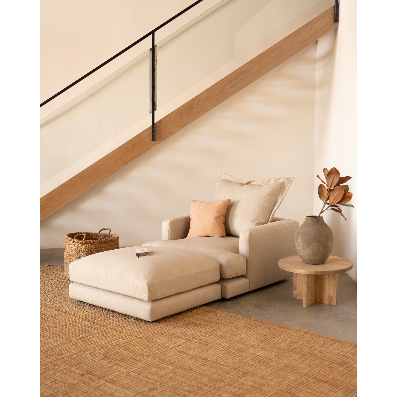 Pouf ton beige de 96x80cm Hauteur: 40 Longueur: 96 Largeur: 80