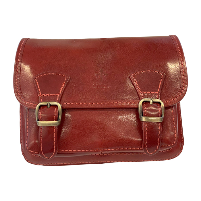 Borsa a Tracolla in Pelle da Donna, Tracolla Vintage con Doppia Fibbia e Chiusura Magnetica