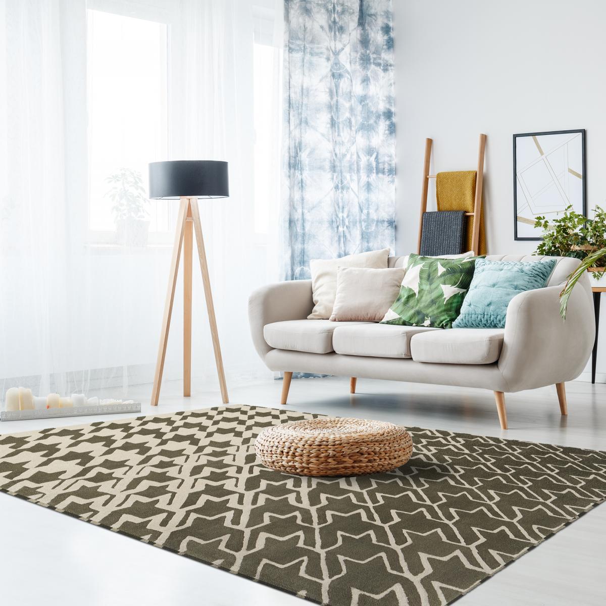 Tapis salon et chambre fait à la main en laine motif géométrique TAIL