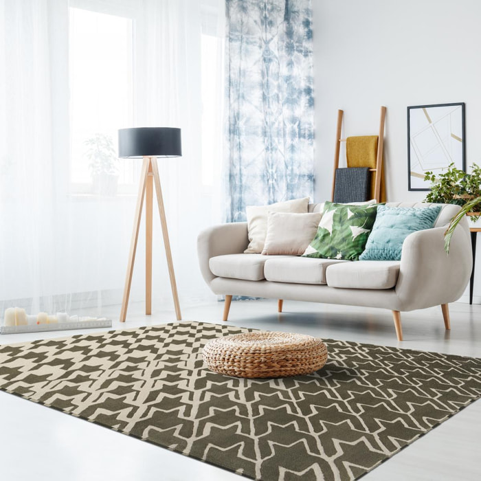 Tapis salon et chambre fait à la main en laine motif géométrique TAIL