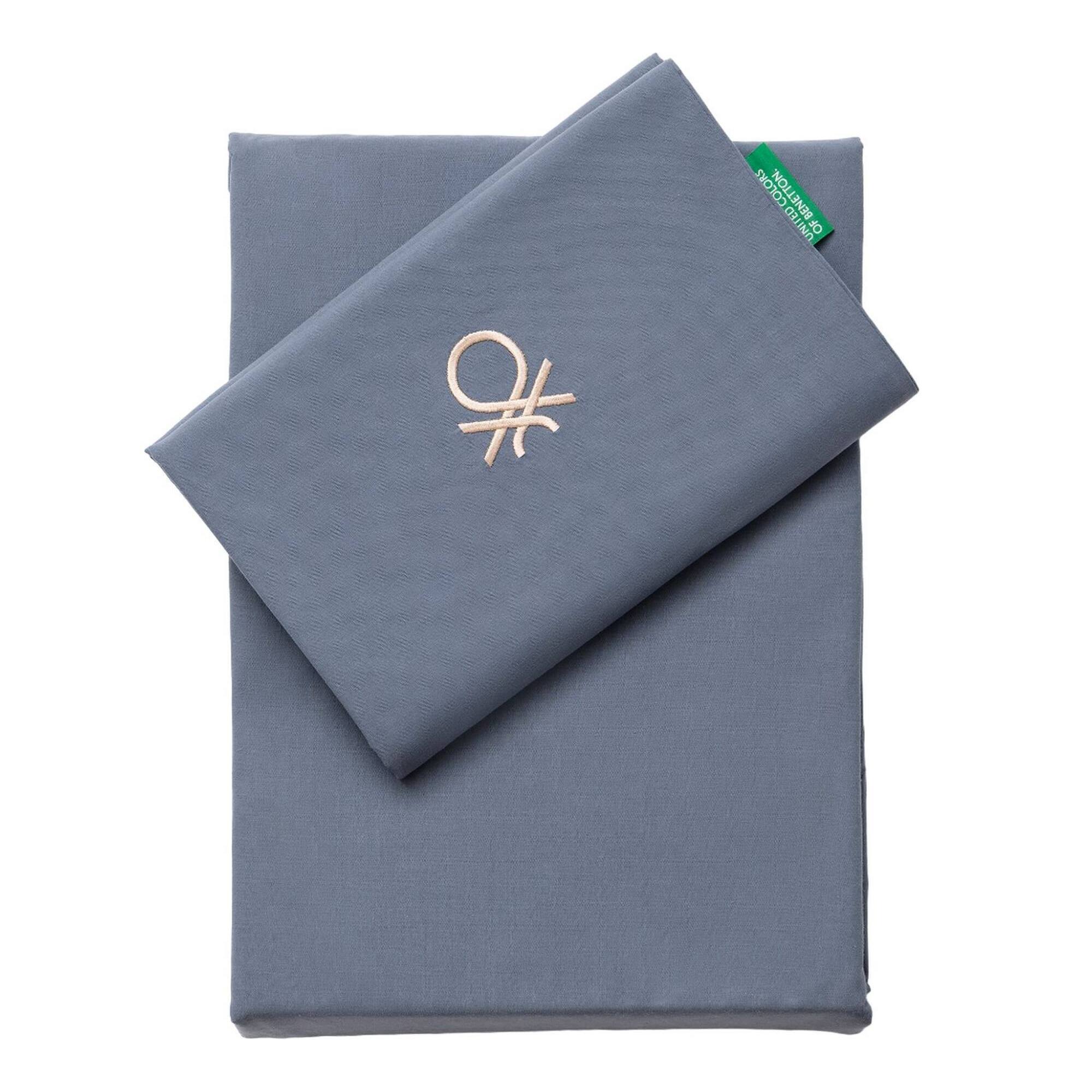 Set 3pc cama (Funda nórdica 260x240cm + 2 Fundas de almohada 63x63cm) en azul oscuro y beige 70%Algodón+30%Poliéster