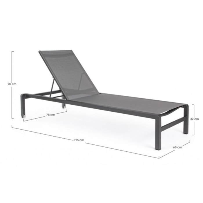 Set di 4 lettini reclinabili KONNOR in alluminio e textilene antracite, con ruote