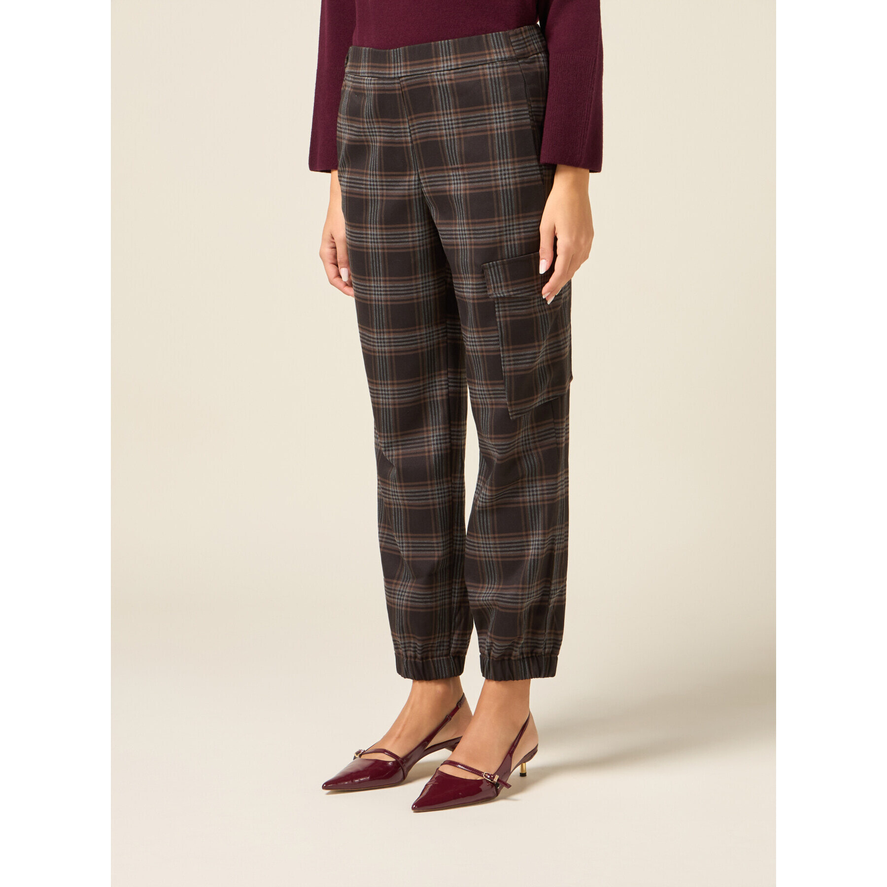Oltre - Pantalones cargo de cuadros - Marrón