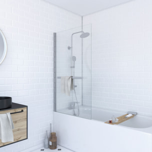 Pare baignoire Pivotant avec Porte-Serviette 85x150cm - Profilé Chrome - Verre 6mm - TSHAPE CHROMED