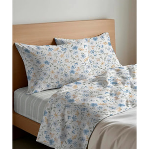 Lenzuolo superiore PRIMAVERA AZZURRO 100% Cotone e Made in Italy fiori floreale
