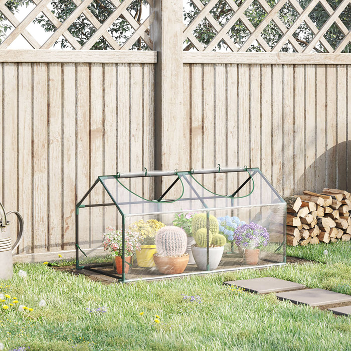 Invernadero de Terraza 120x60x60 cm Caseta de Jardín Acero con 2 Ventanas Enrollables Vivero Casero para Cultivo de Plantas Verduras Flores Transparente