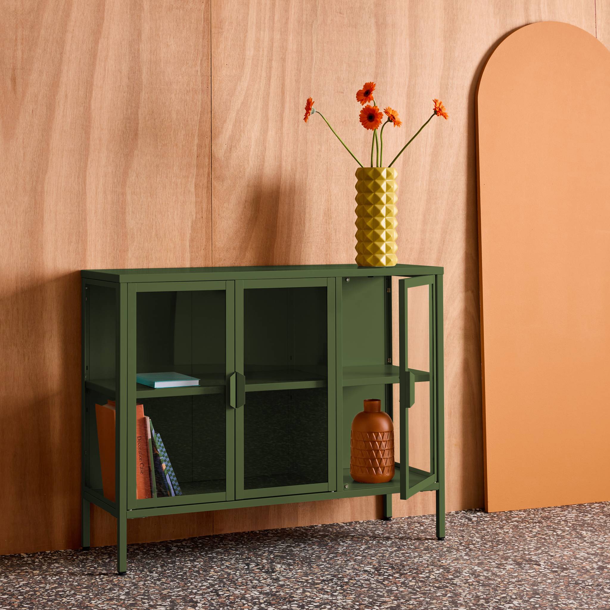 Buffet industriel métal et verre trempé 3 portes 100cm ARKANSAS