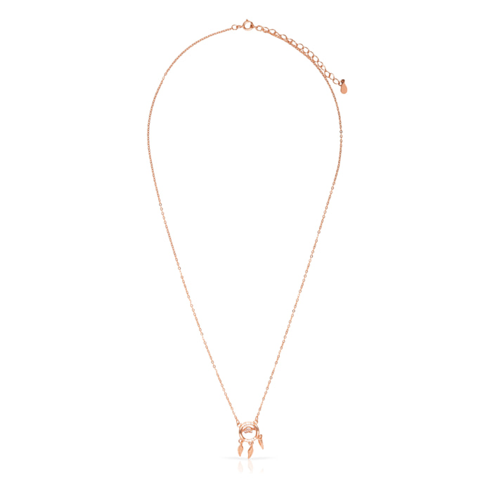 Collar de plata de ley 925 con colgante de atrapa sueños con circón, acabado en color bronce y cierre de resorte.