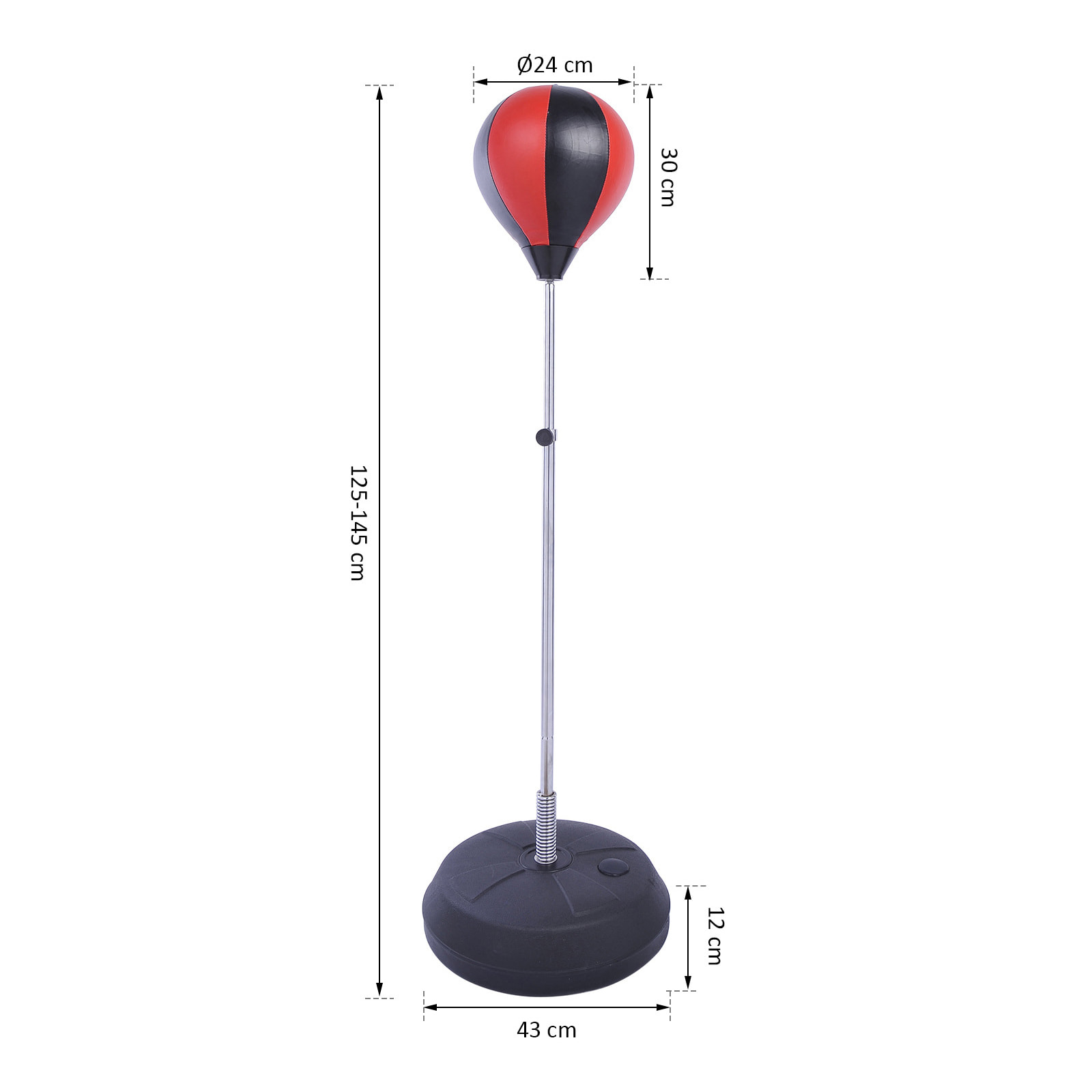 Saco de Boxeo de Pie PU Acero 43cmx125-145cmNegro y Rojo
