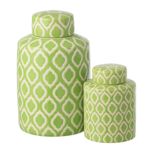 J-Line Pot décoratif Carreaux - porcelaine - vert/blanc - large