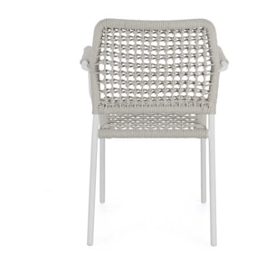 Set di 4 sedie con braccioli MIRANDA in alluminio e corda bianco, impilabili