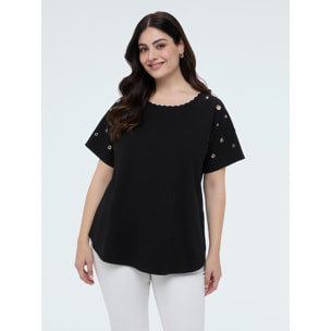 Fiorella Rubino - Camiseta con escote festoneado y ojales - Negro