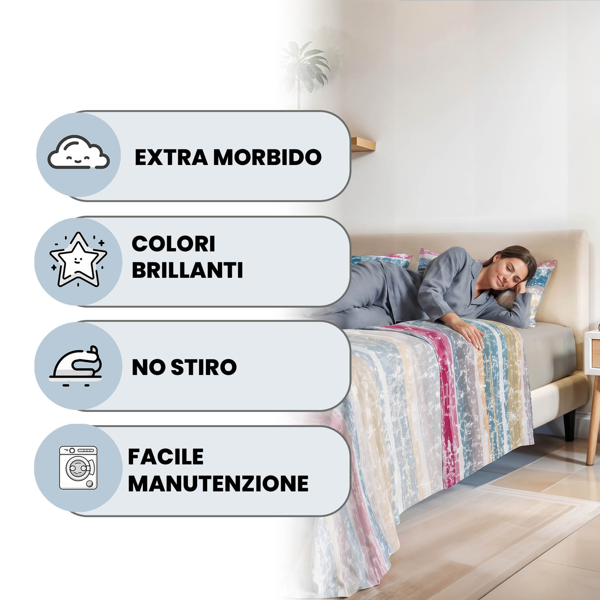 COMPLETO LETTO FASHION, 100% Microfibra, No Stiro - LOVE LINES
