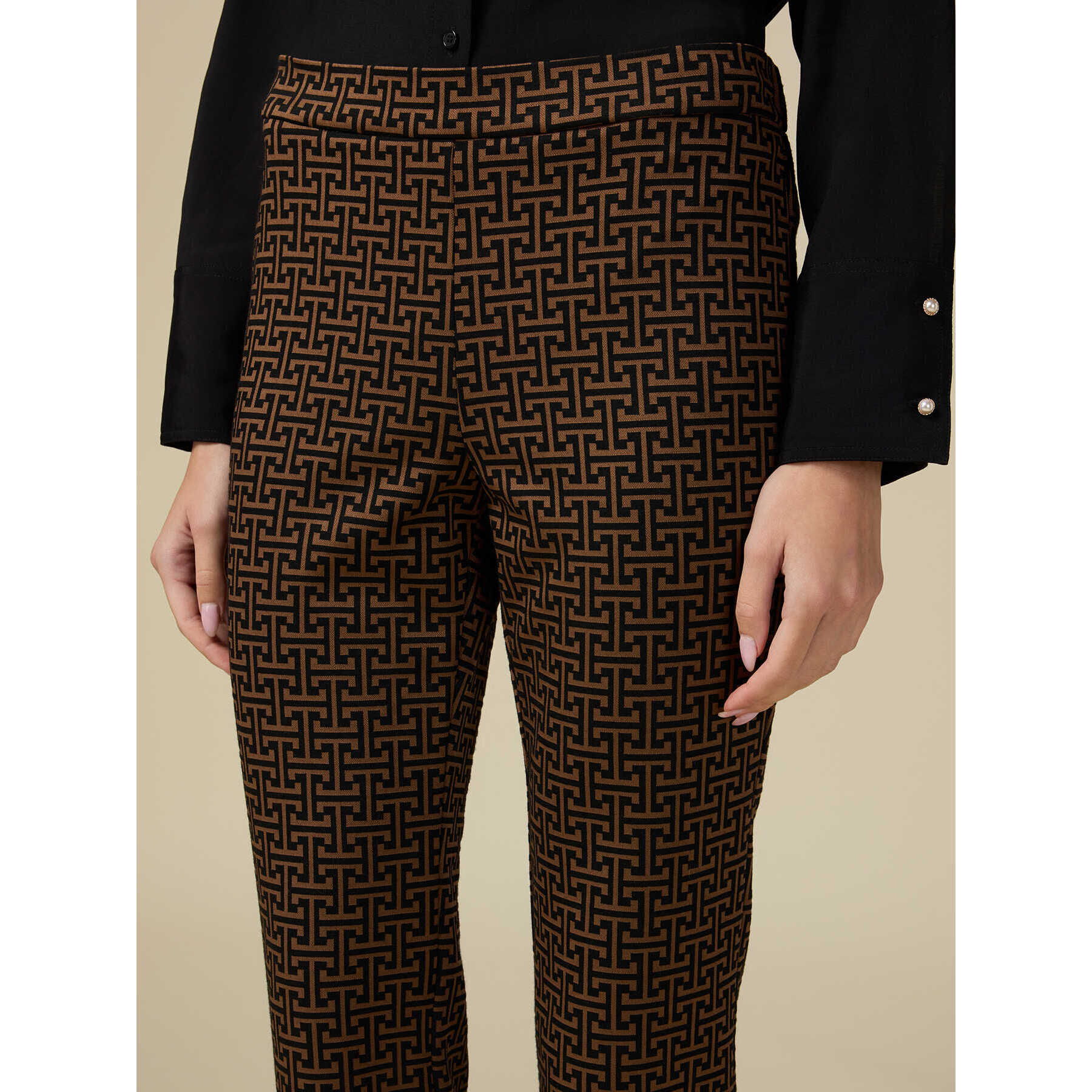 Oltre - Pantaloni in jersey jacquard - Marrone