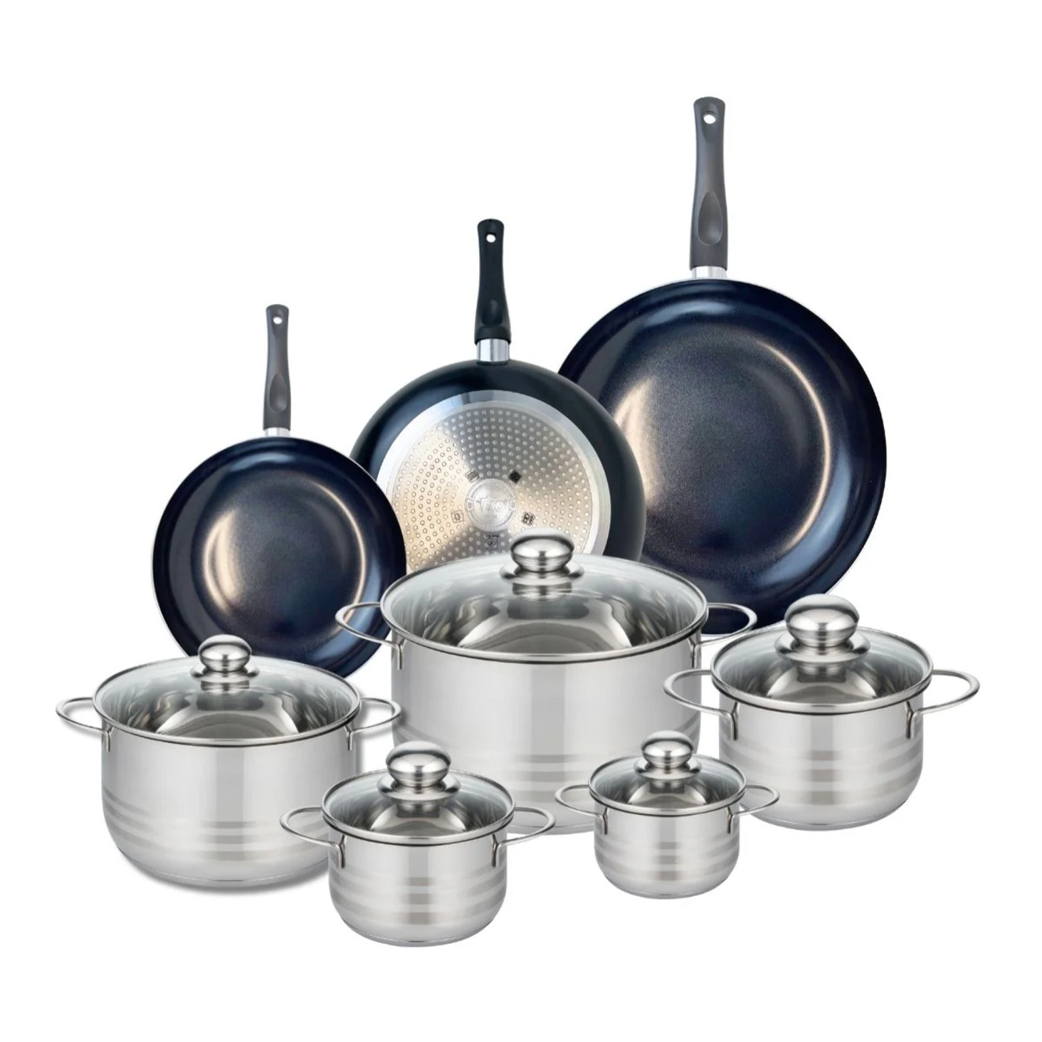 Ensemble de 3 Poêles de cuisson 20, 24 et 28 cm et 5 faitouts 12, 14, 16, 20 et 24 cm Elo Prima Brillant