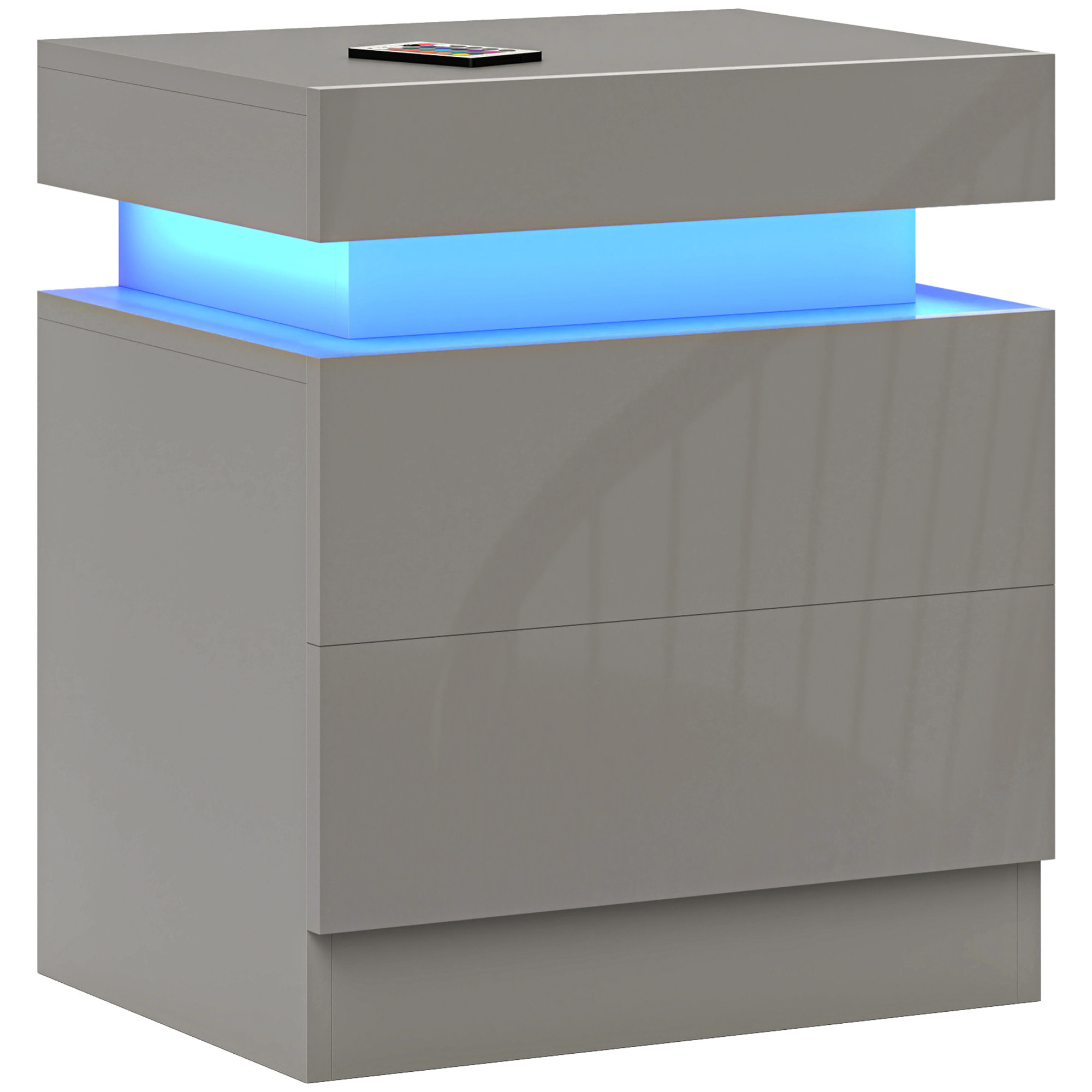 Mesita de Noche con Luces LED Mesilla de Noche con 2 Cajones y Control Remoto Mesa de Noche para Dormitorio Salón 45x35x52 cm