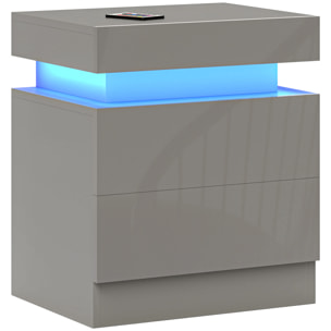 Mesita de Noche con Luces LED Mesilla de Noche con 2 Cajones y Control Remoto Mesa de Noche para Dormitorio Salón 45x35x52 cm